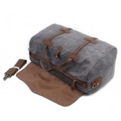 7. WaxCover Weekender II Vintage™ Podręczna torba podróżna, weekendowa. Gruba bawełna woskowana i skóra naturalna. Damska / męska. Kolor: szara